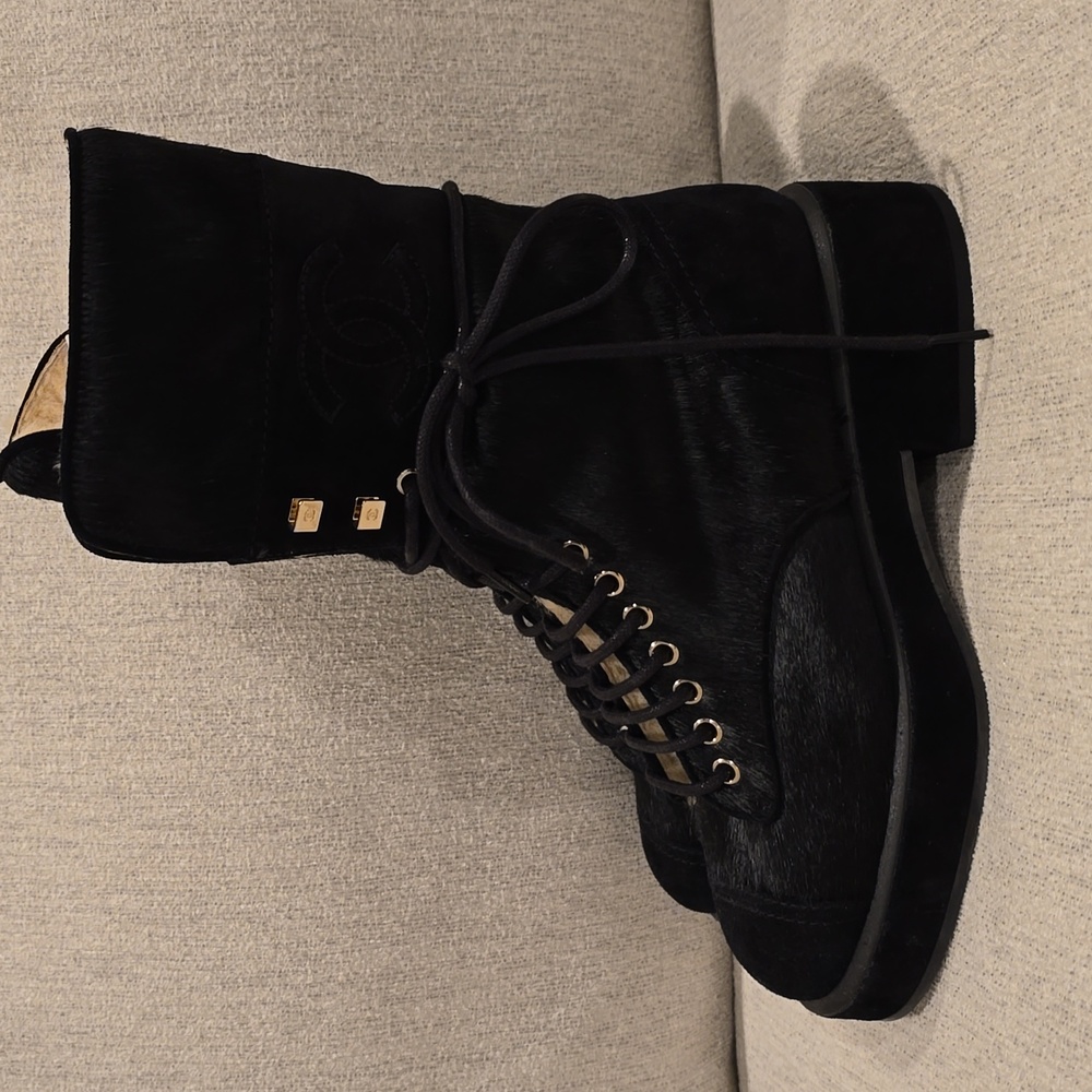 Chanel Women's 22B Ponyhair Mid Calf Combat Boots - Picture 2 of 10
